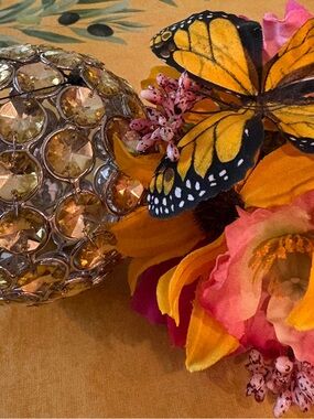 Decorative Gold Jewel Orb           Spring Yellow Orange Pink Butterfly Accent